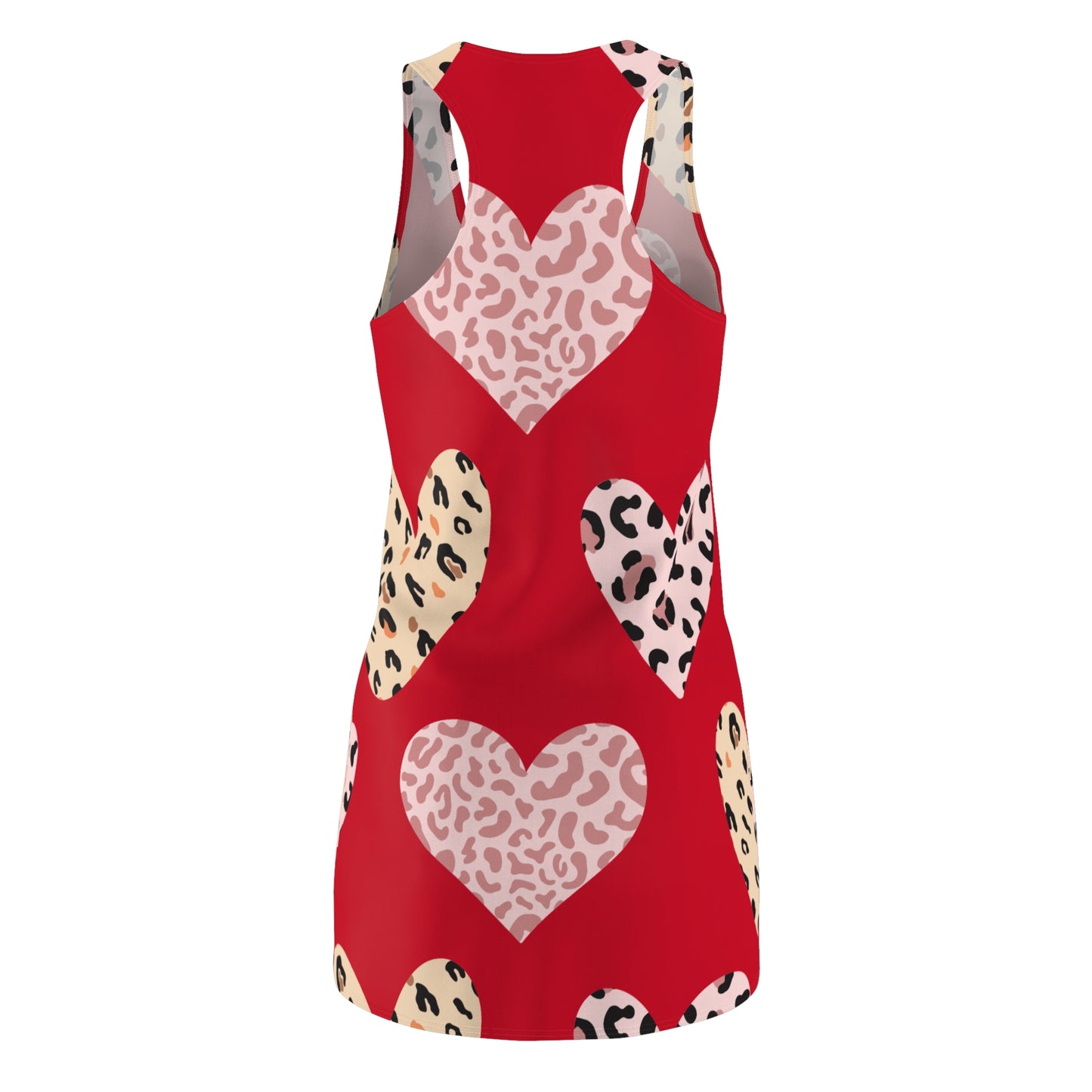 Dunkelrot Herz Leopard Racerback Kleid – Weiß Pink Sommerkleid