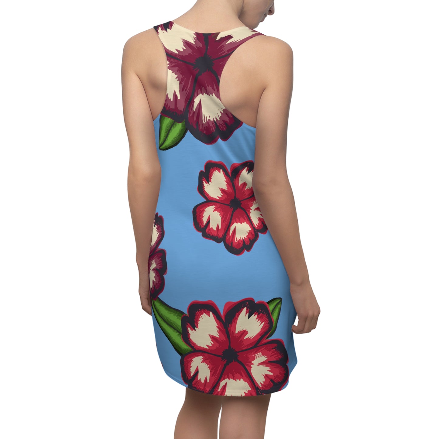 Hellblaues Hibiskus Racerback Kleid – Stylishes Sommerkleid