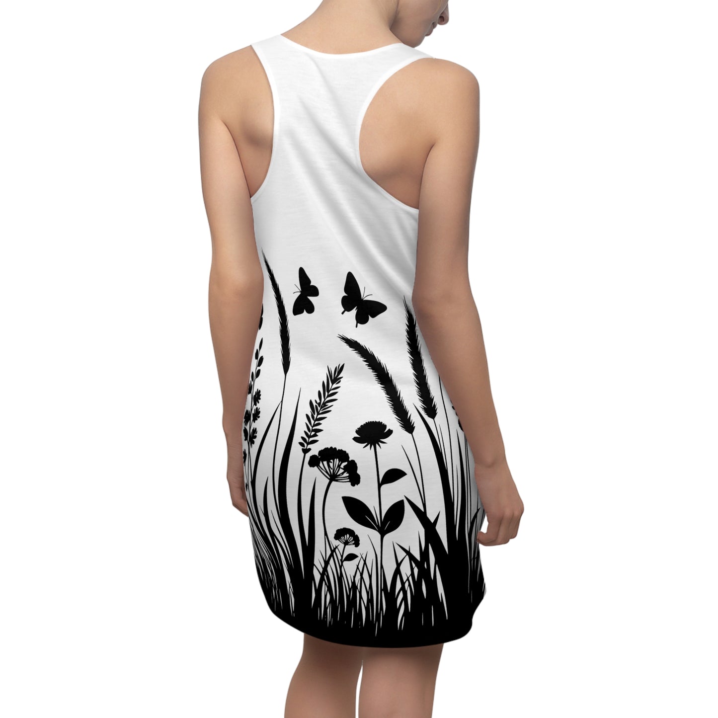 Naturmuster Racerback Kleid – Schmetterling & Blumen Design