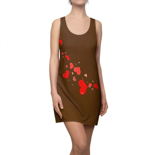 Braun Herz Racerback Kleid – Elegantes Valentinstag Outfit