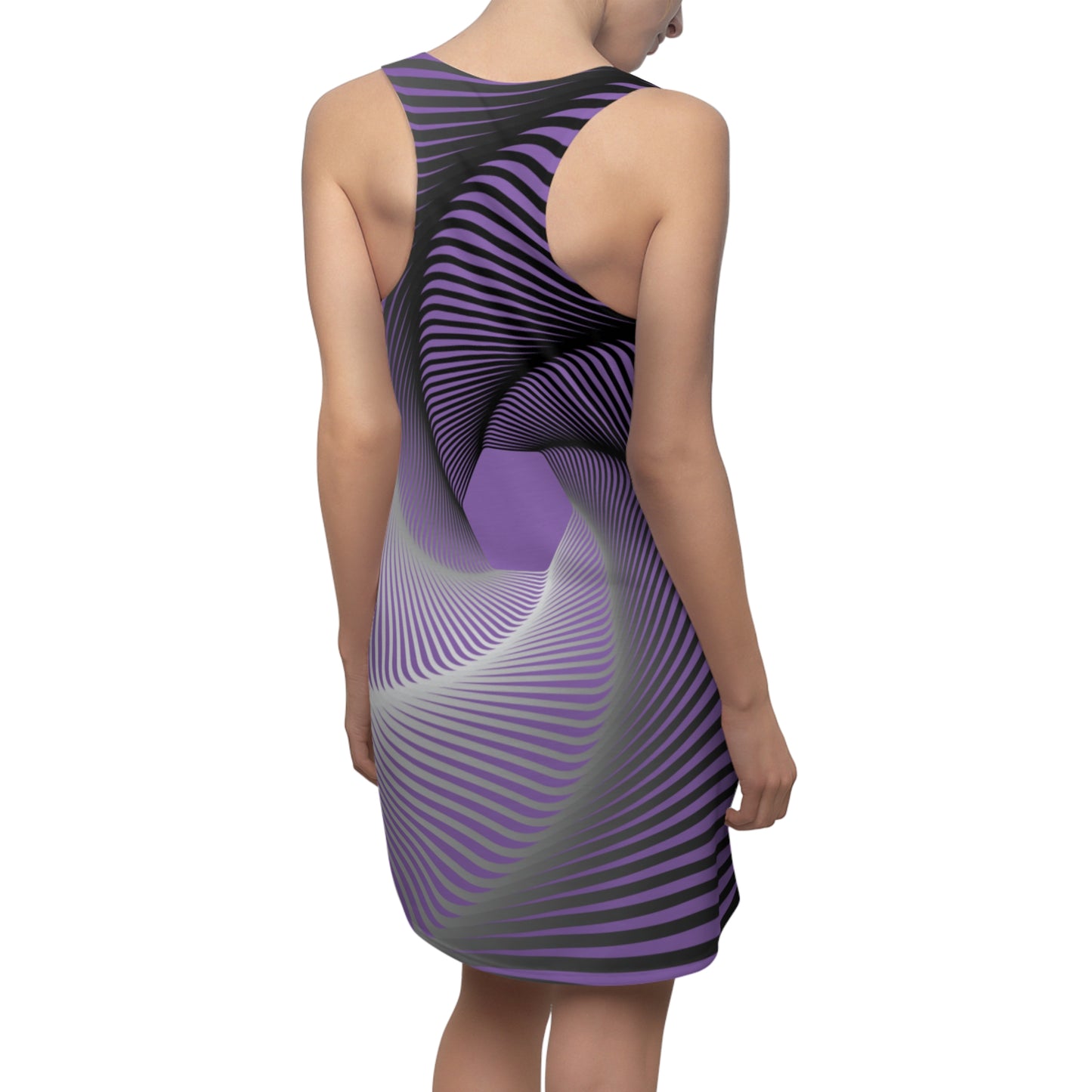 Schwarz Weiß Spirale Racerback Kleid – Stilvolles Sommerkleid Lila