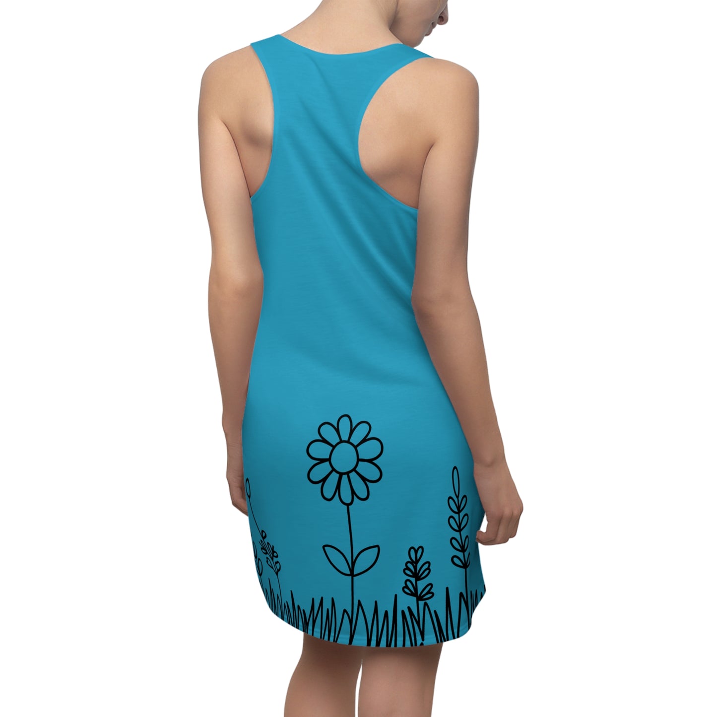 Türkis Blumen Racerback Kleid – Bequemes Sommerkleid