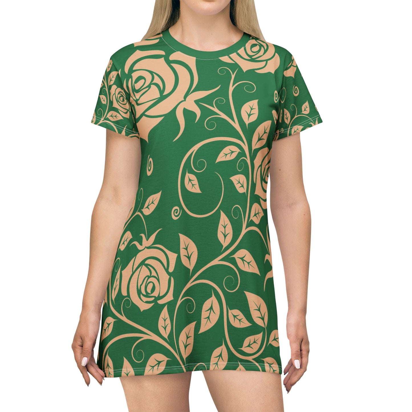 Grüner Damen Kleid Blumen T Shirt Style Sommer Boho Casual