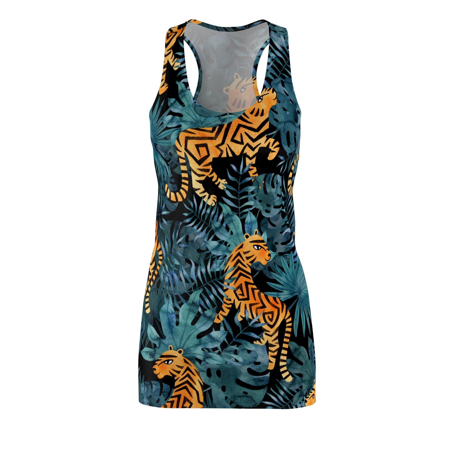 Schwarz Tropen Tiger Racerback Kleid – Exotisches Sommerkleid