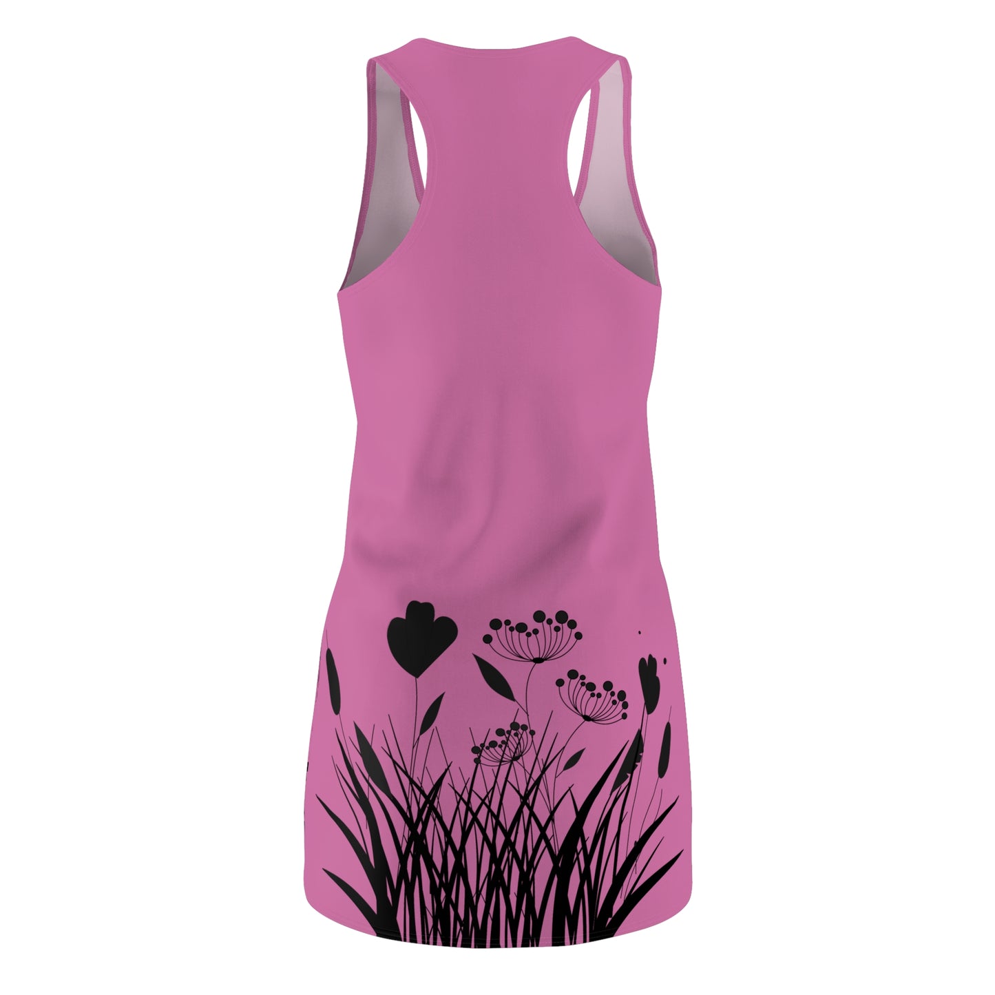 Schwarz Hellpink Blumen Racerback Kleid – Elegantes Sommerkleid