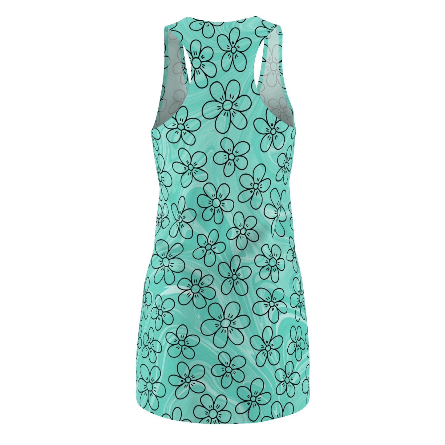Racerback Kleid mit Blumenmuster in Türkis – Freizeit & Strandmode