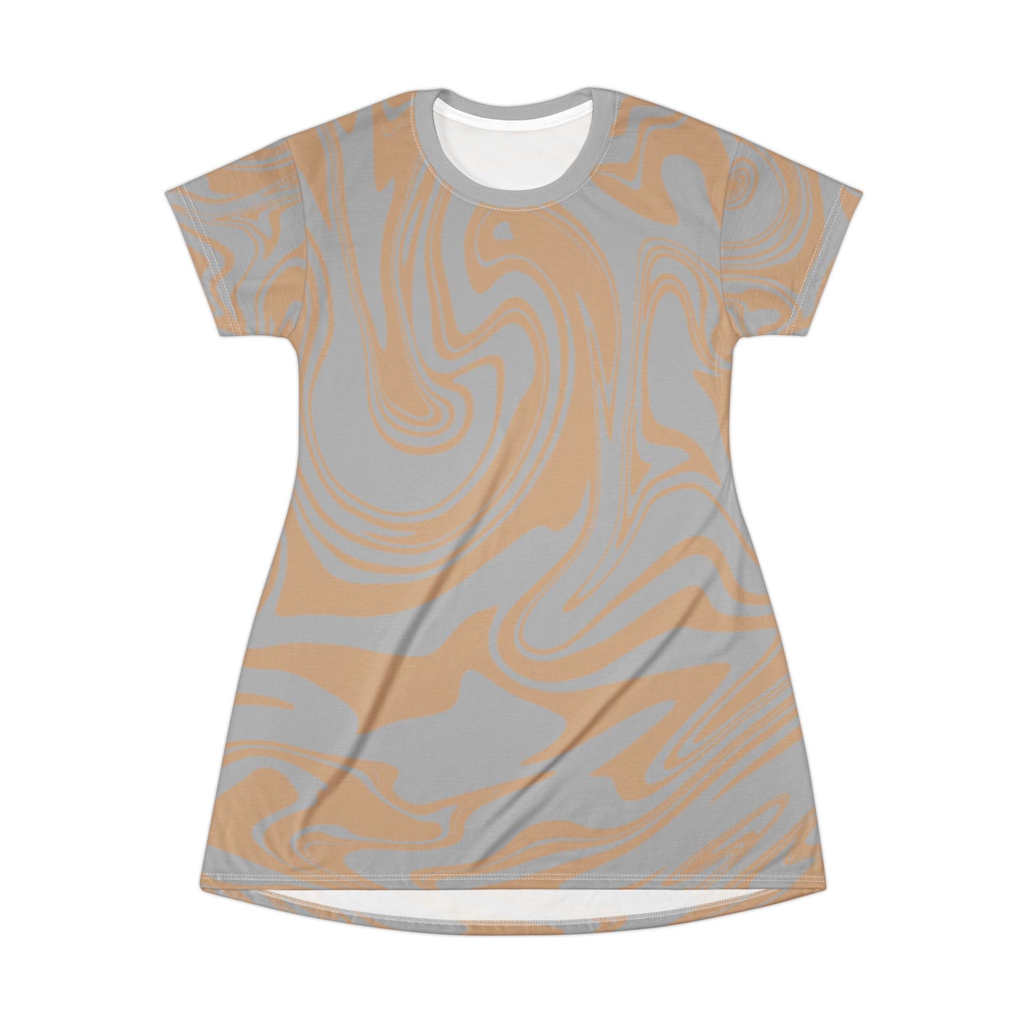 Graues Damen Kleid Marmor Print T-Shirt Sommer Casual Elegant