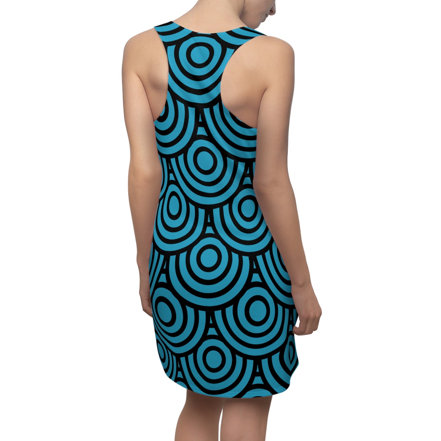 Türkises Kreis Muster Racerback Kleid – Modern & Stilvoll