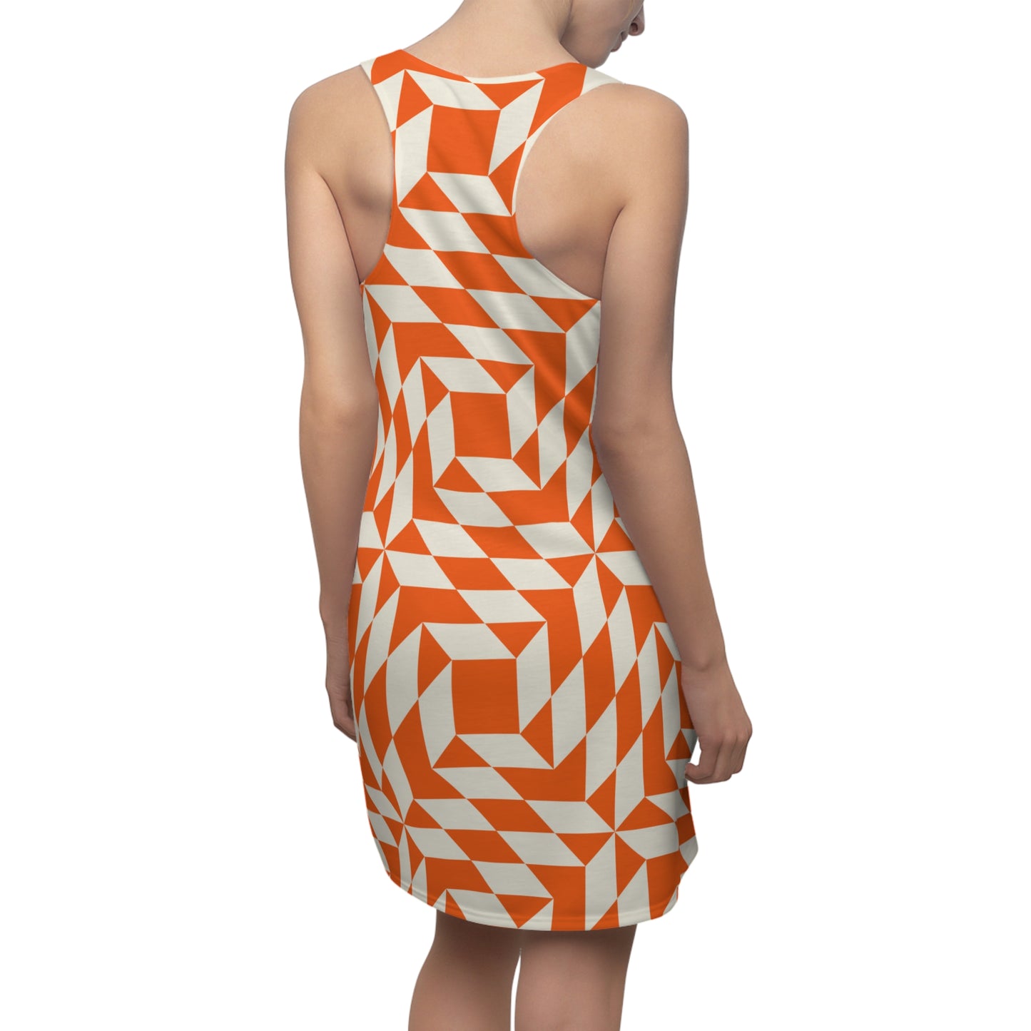 Racerback Kleid Damen – Oranges Sommerkleid mit geometrischem Muster
