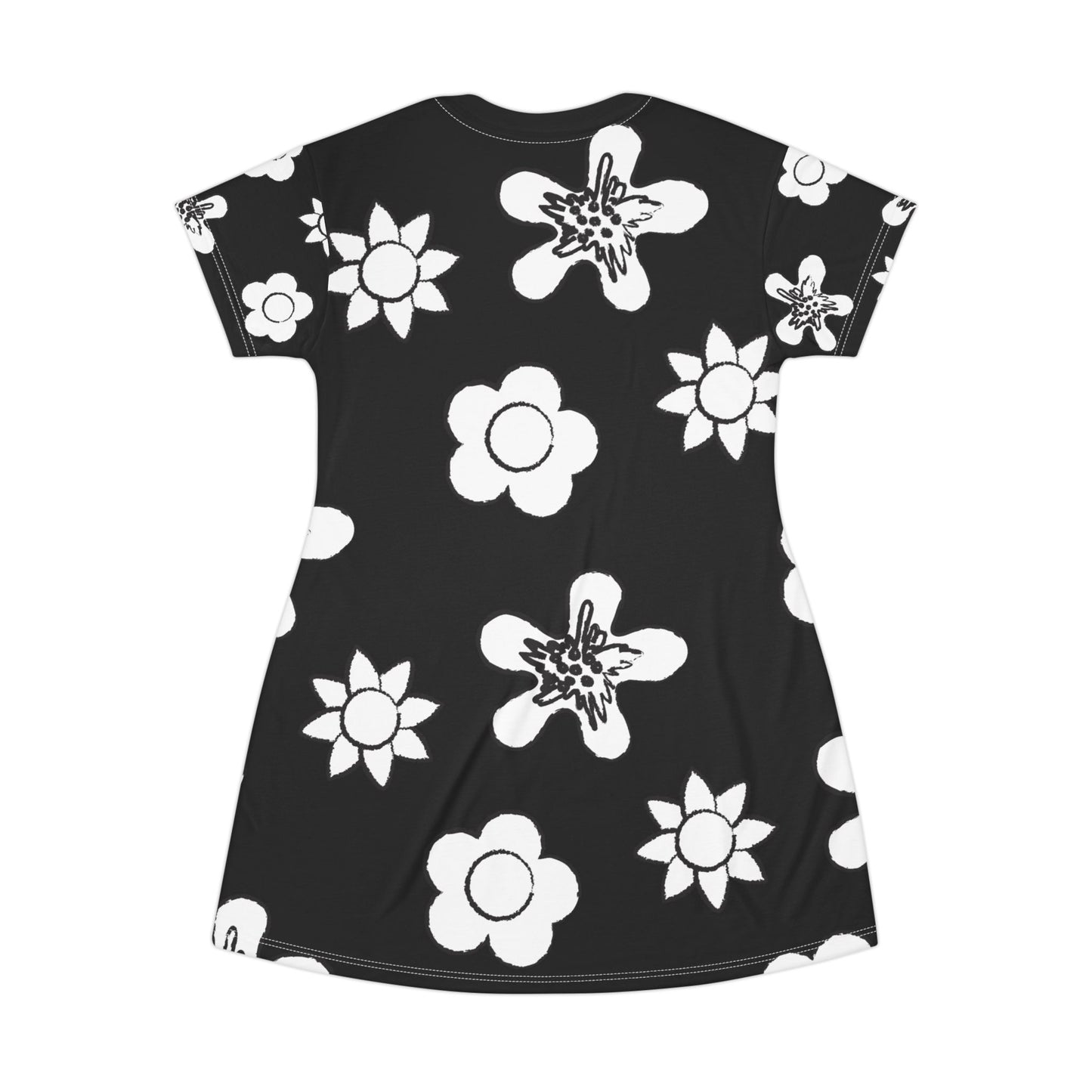 Schwarzes Damen Kleid Floral T-Shirt Sommer Boho Casual Premium