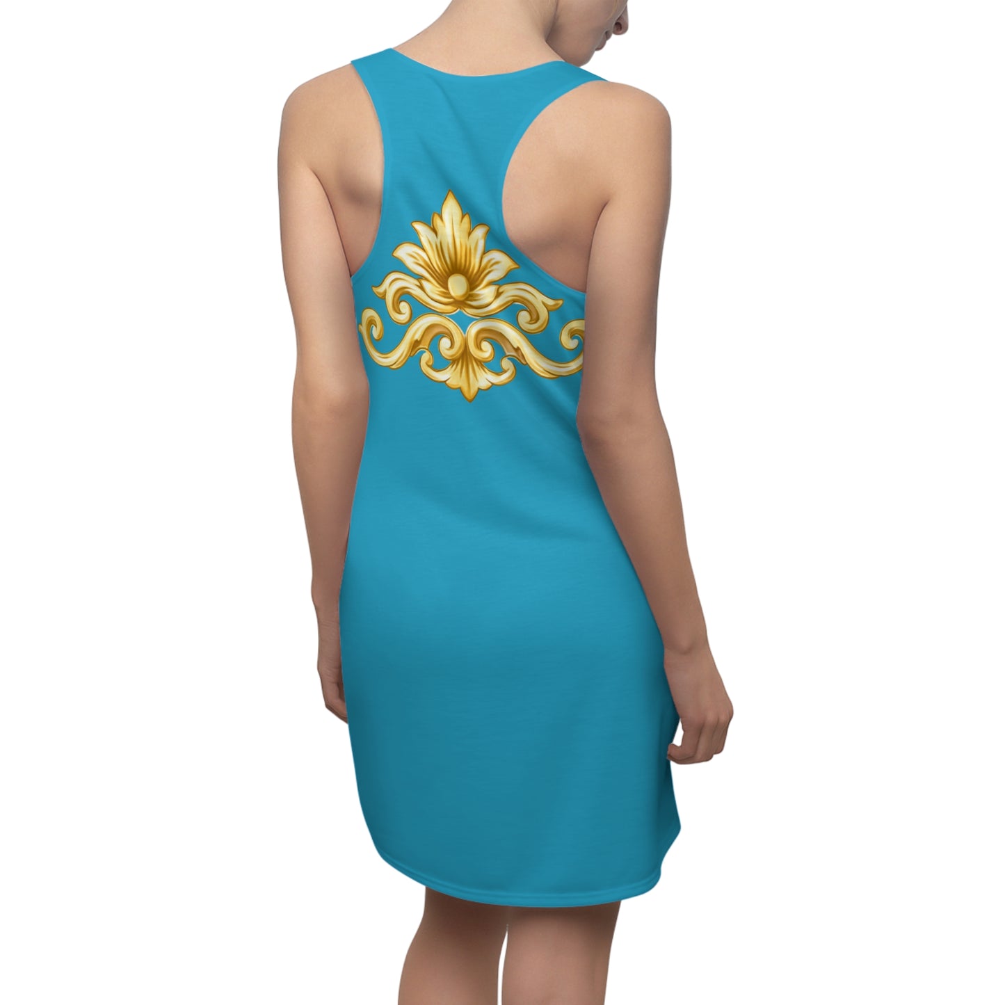 Elegant Baroque Damenkleid | Gold Ornament Racerback Kleid