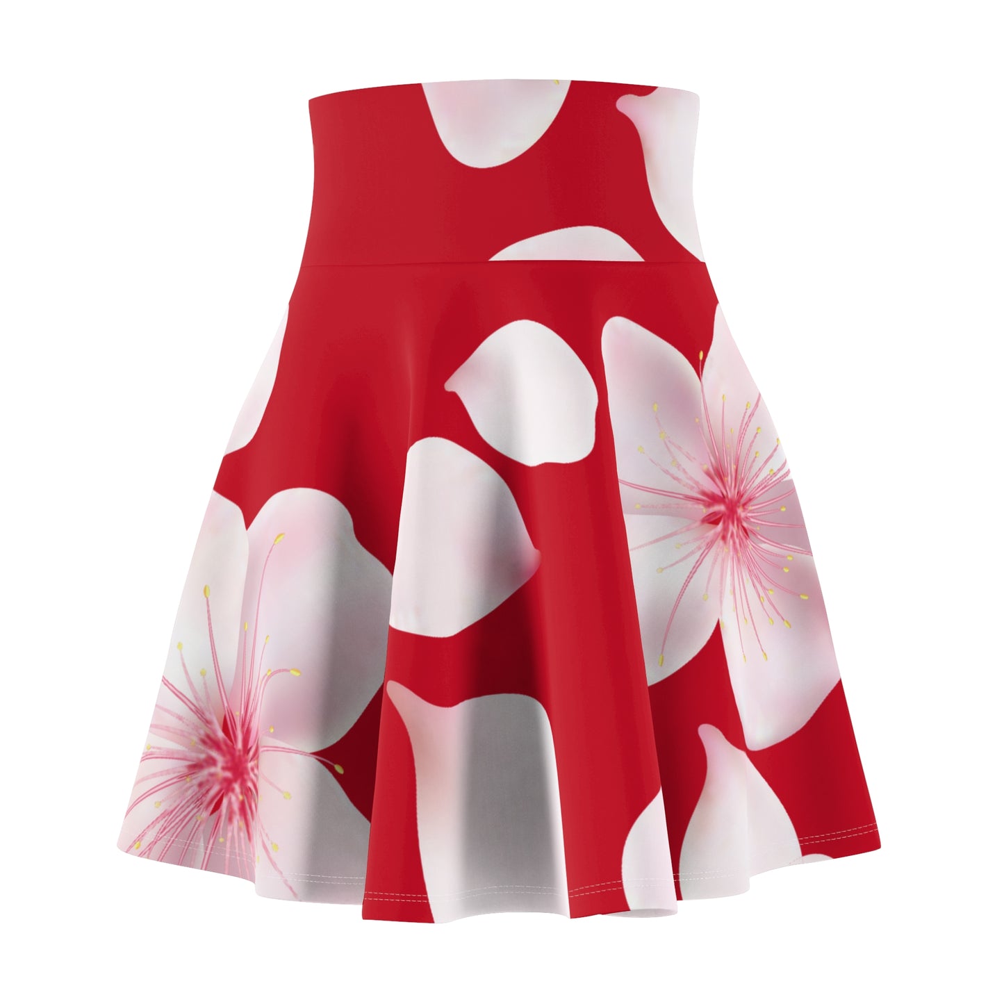 Dunkelroter Damen Rock Blütenmuster Skater Elegant Sommer Casual