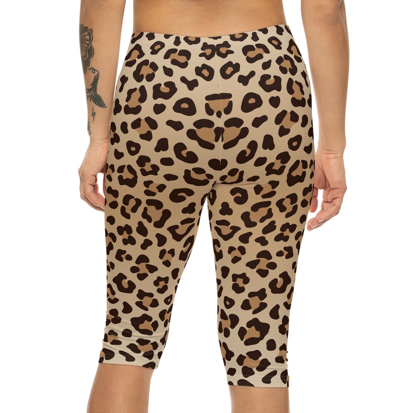 Damen Capri Leggings Leoparden Print Sport Freizeit Premium