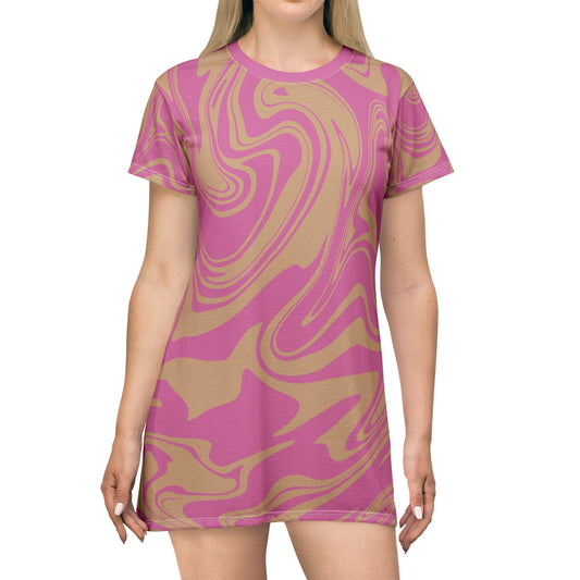 Rosanes Damen Kleid Marmor Print T-Shirt Sommer Casual Elegant