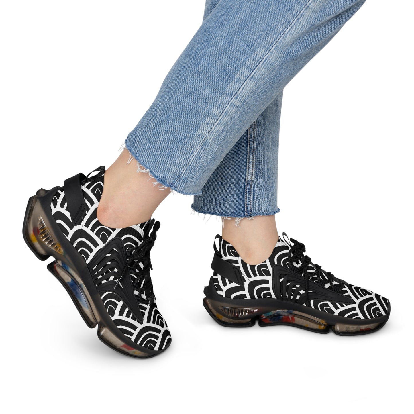 Damen Sneaker Schwarz Weiß Modern Wellen Design Atmungsaktiv