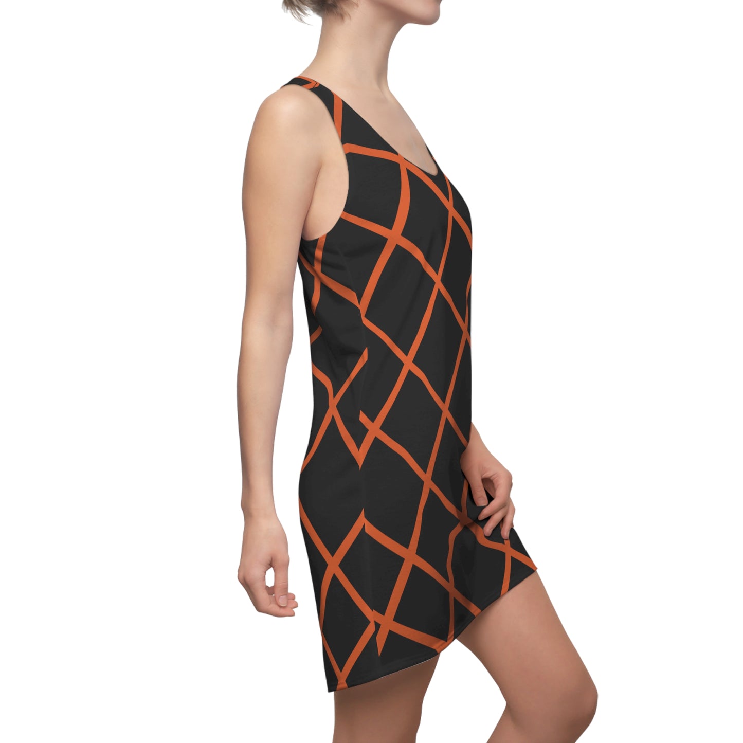 Schwarz Orange Karo Racerback Kleid – Elegantes Sommerkleid