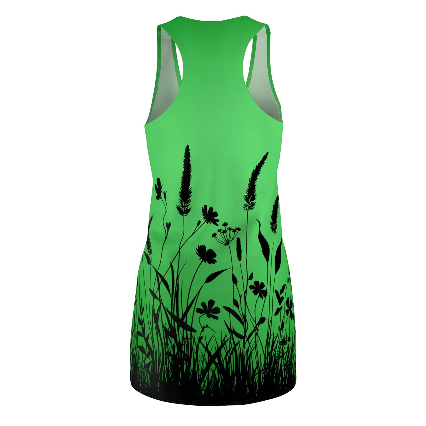 Blumen Silhouette Racerback Kleid – Grunes Sommerkleid