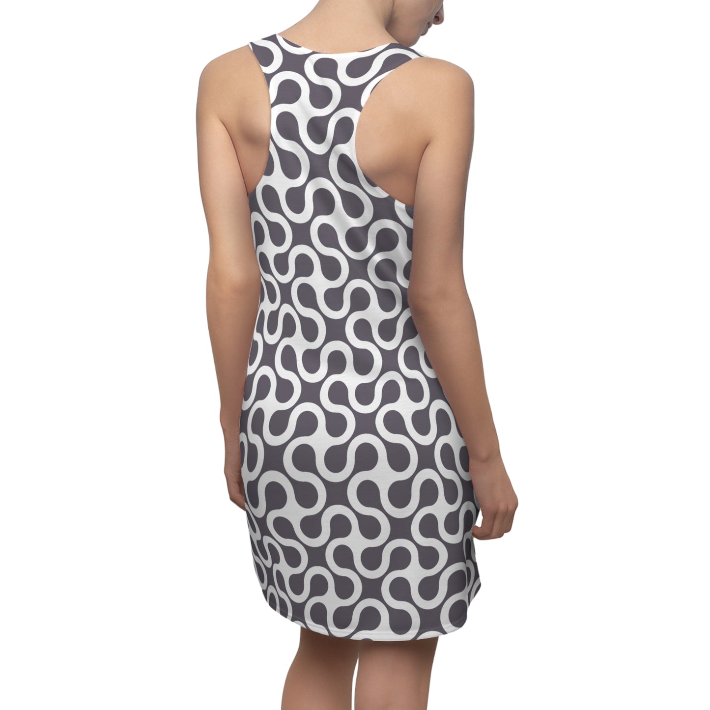 Damen Kleid Abstrakt Grau Weiss Racerback Sommer Casual