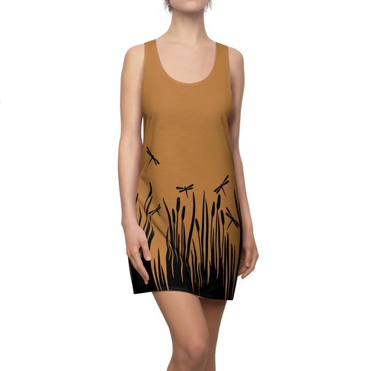 Braunes Damen Kleid Libellen Design Racerback Sommer Freizeit Party