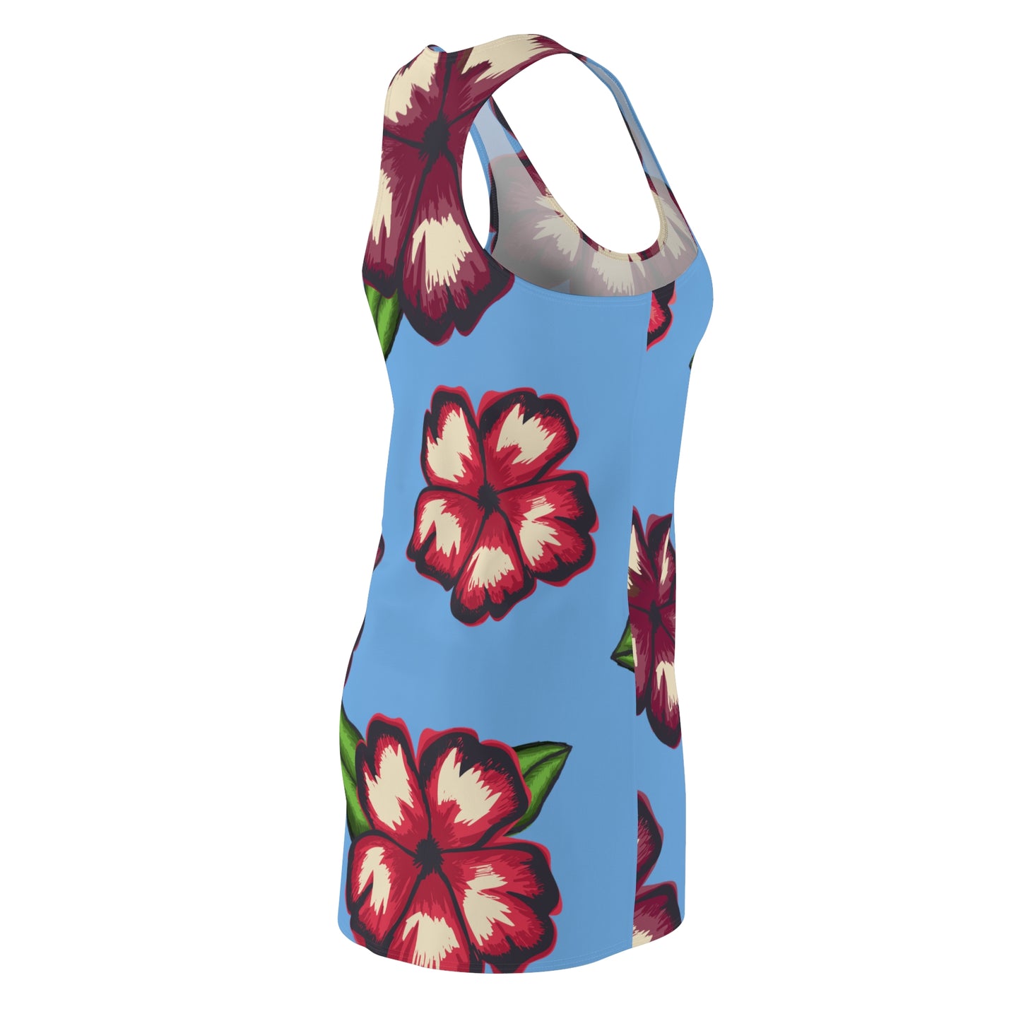 Hellblaues Hibiskus Racerback Kleid – Stylishes Sommerkleid