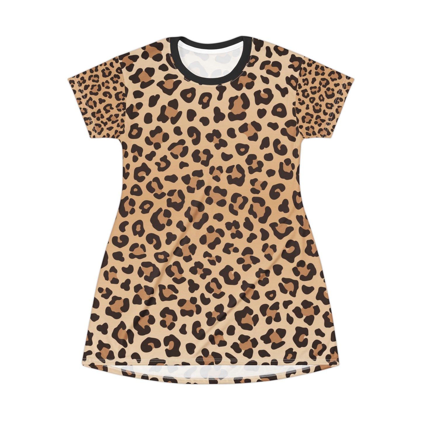 Schwarz Damen Kleid Leoparden Print T Shirt Sommer Casual Animal