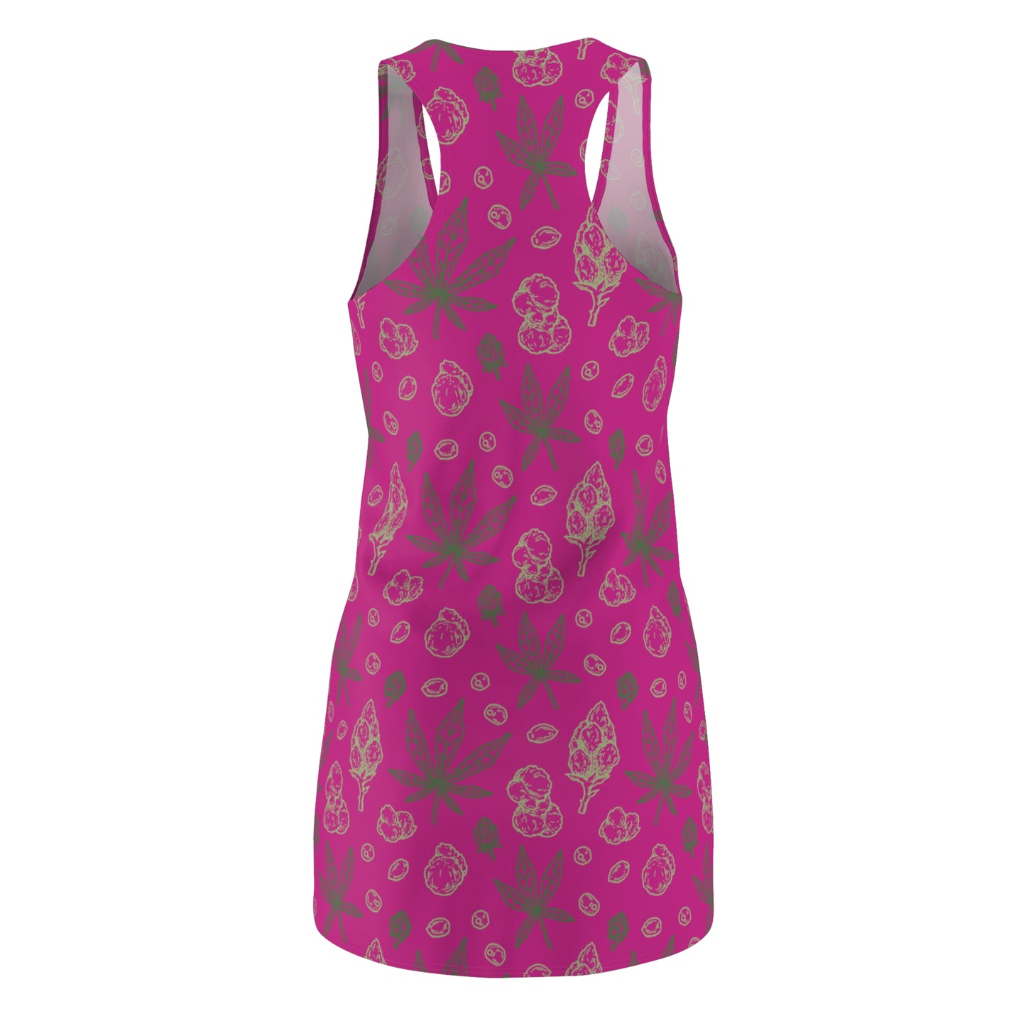 Damen Racerback Kleid Pink mit Cannabis Blättern – Sommerkleid