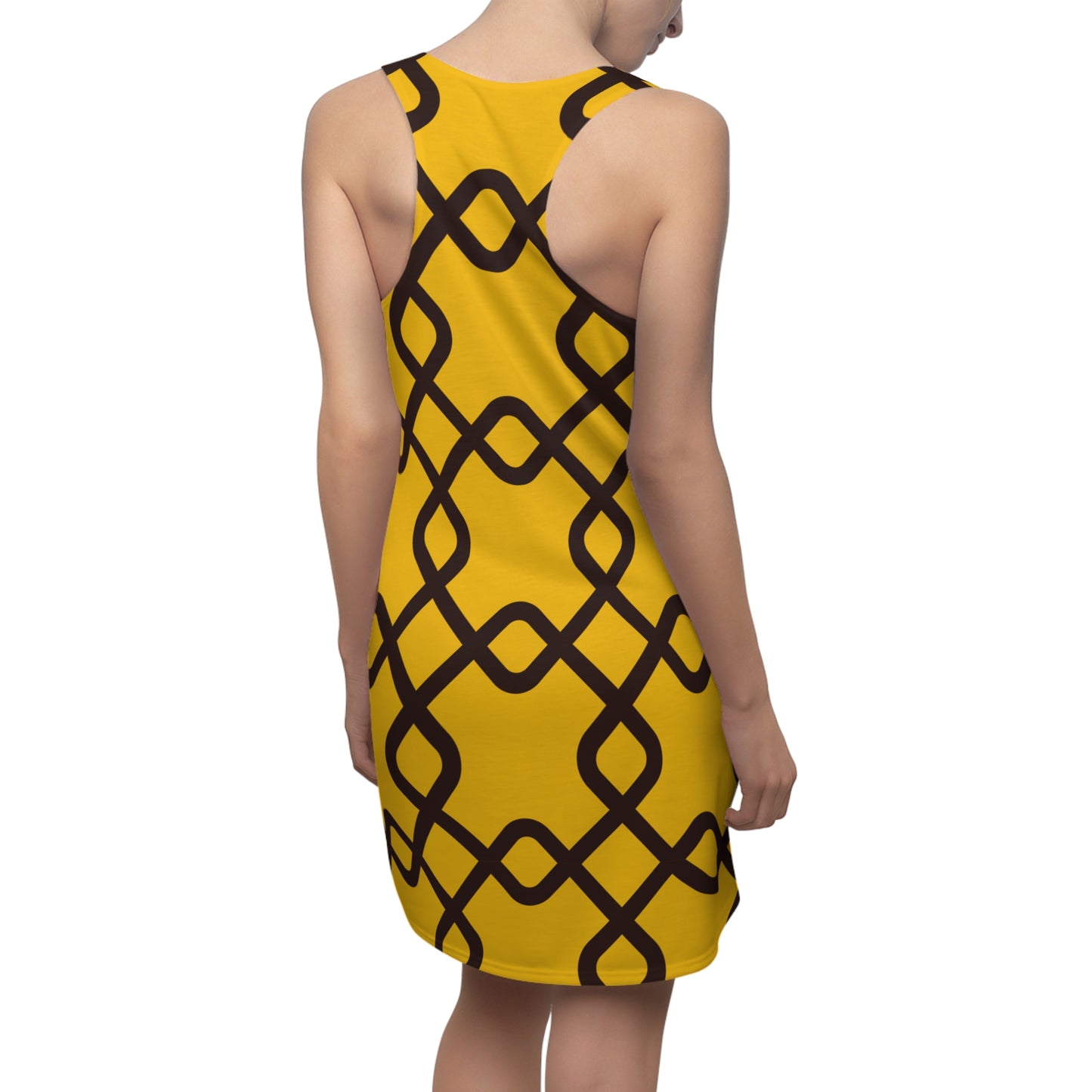 Damen Racerback Kleid gelb mit schwarzem Muster – Sommer Freizeitkleid
