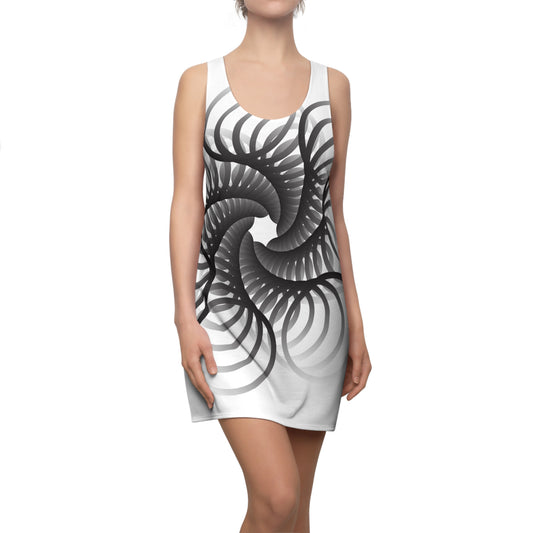 Spiral Design Racerback Kleid – Elegant Schwarz Weiß