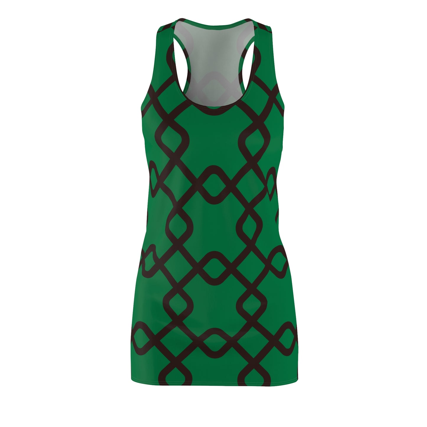 Damen Racerback Kleid Grün mit schwarzem Muster – Sommer Freizeitkleid