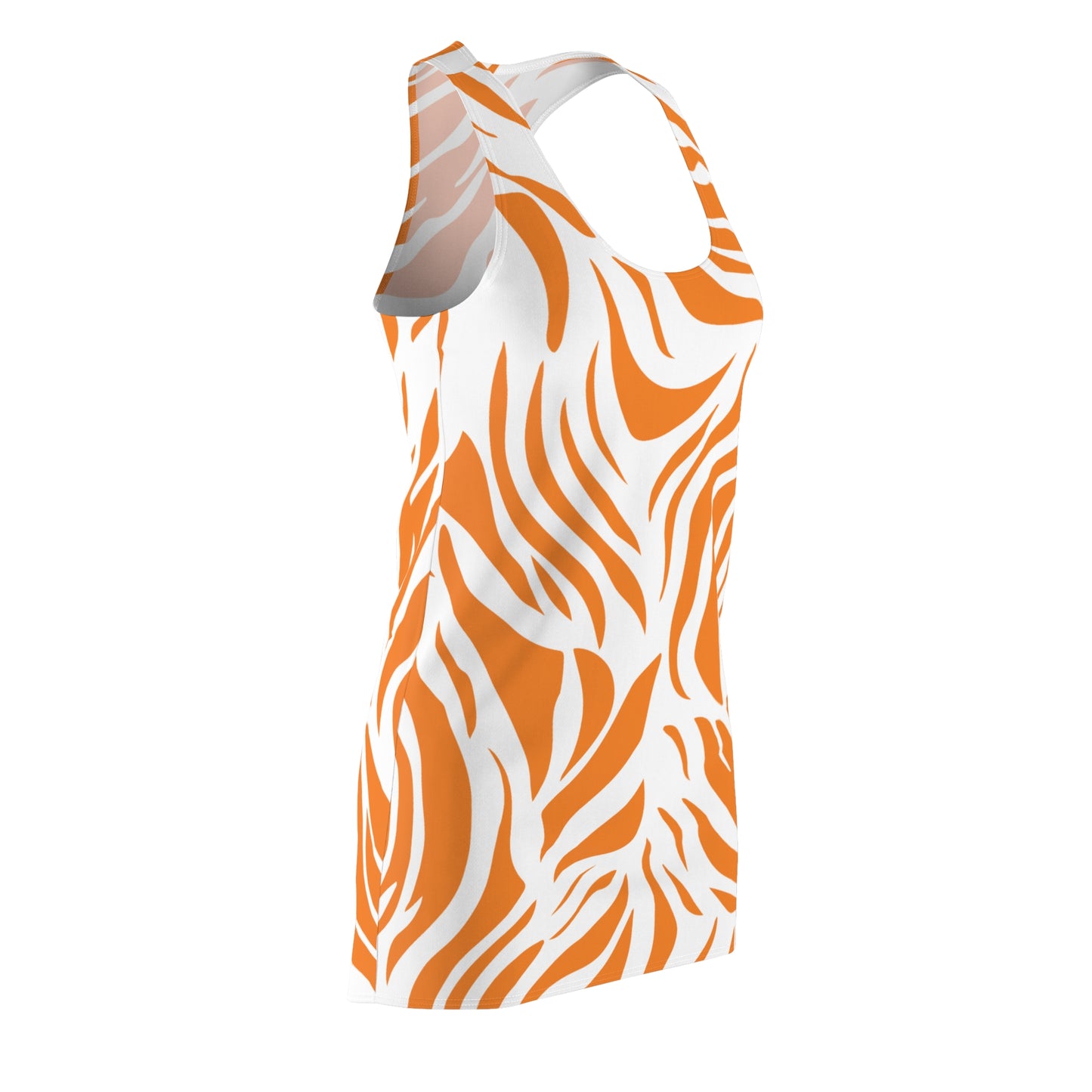 Damen Racerback Kleid – Zebra Print in Orange & Weiß, Vibrant Dress