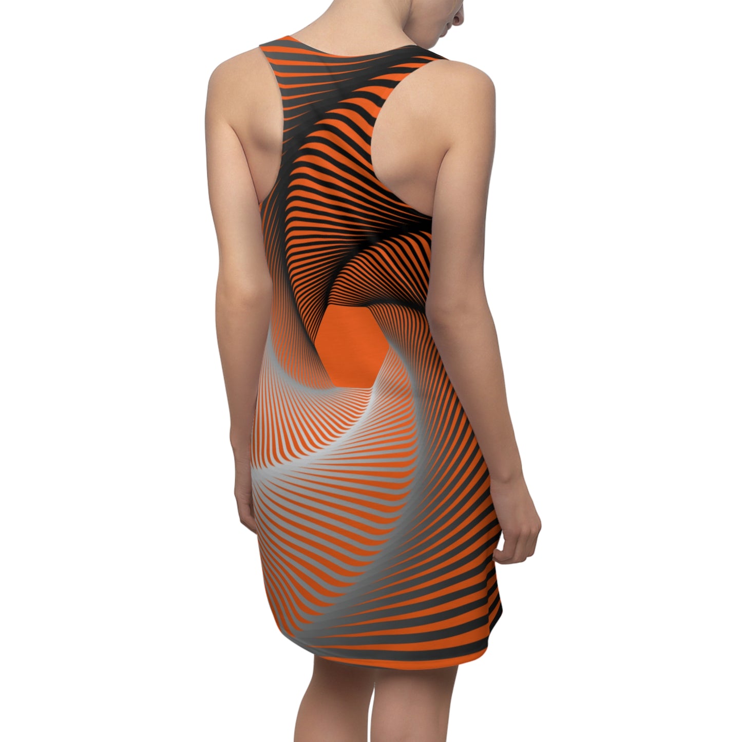 Schwarz Orange Spirale Racerback Kleid – Stilvolles Sommerkleid