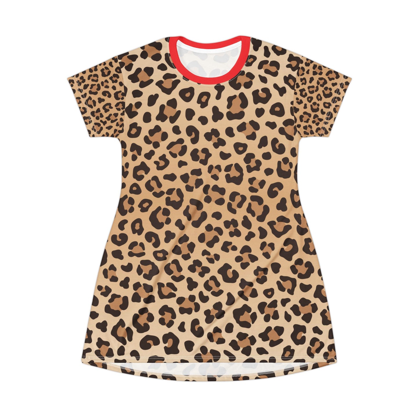 Rotes Damen Kleid Leoparden Print T Shirt Sommer Casual Animal