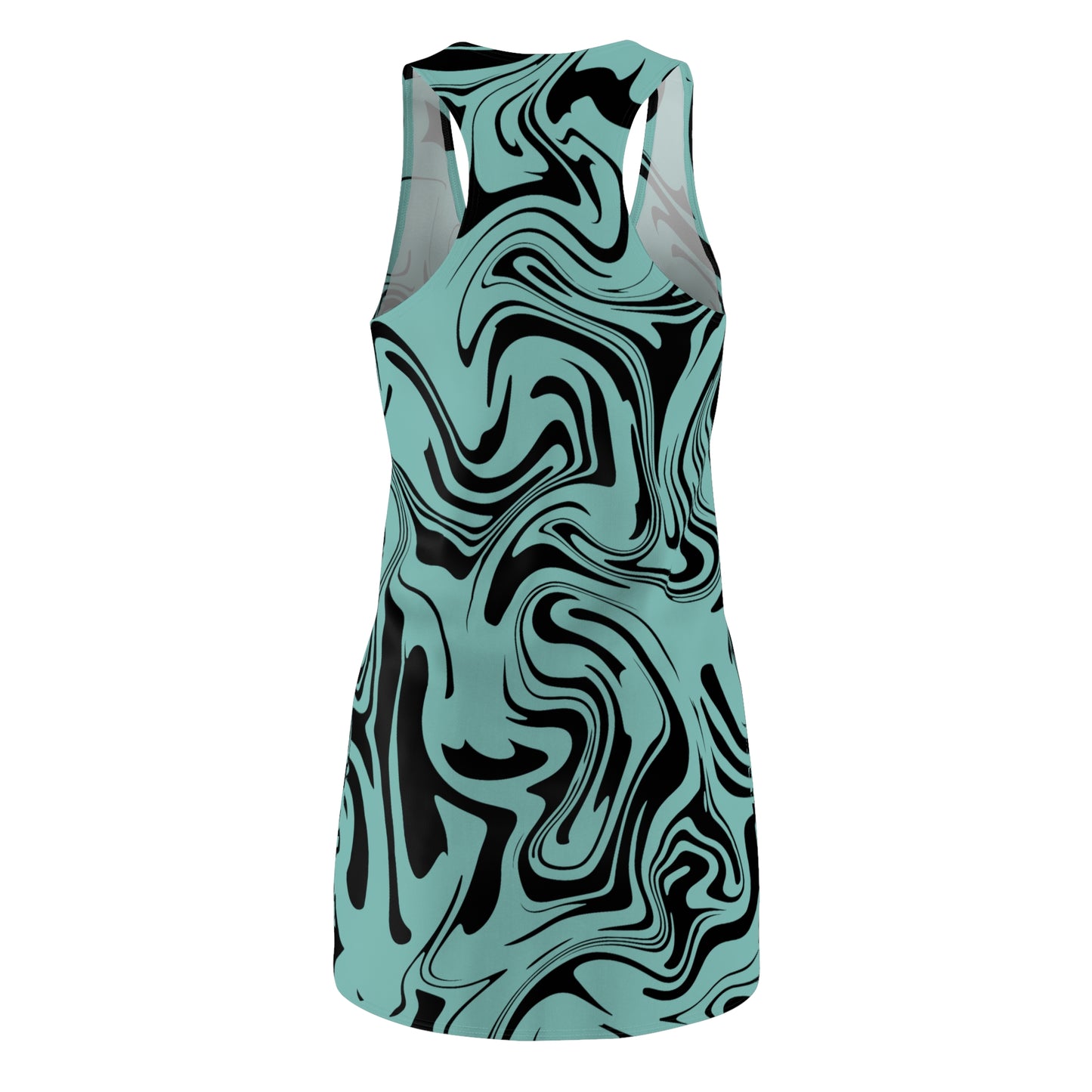 Aqua Schwarz Marmor Racerback Kleid – Trendige Sommer Damenmode