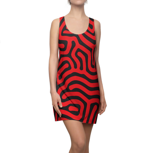 Abstrakt Racerback Kleid – Schwarz Rot Damenmode