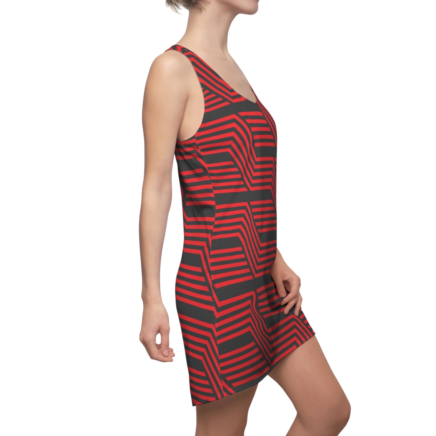 Schwarz Rot Geometrie Racerback Kleid – Modernes Sommerkleid