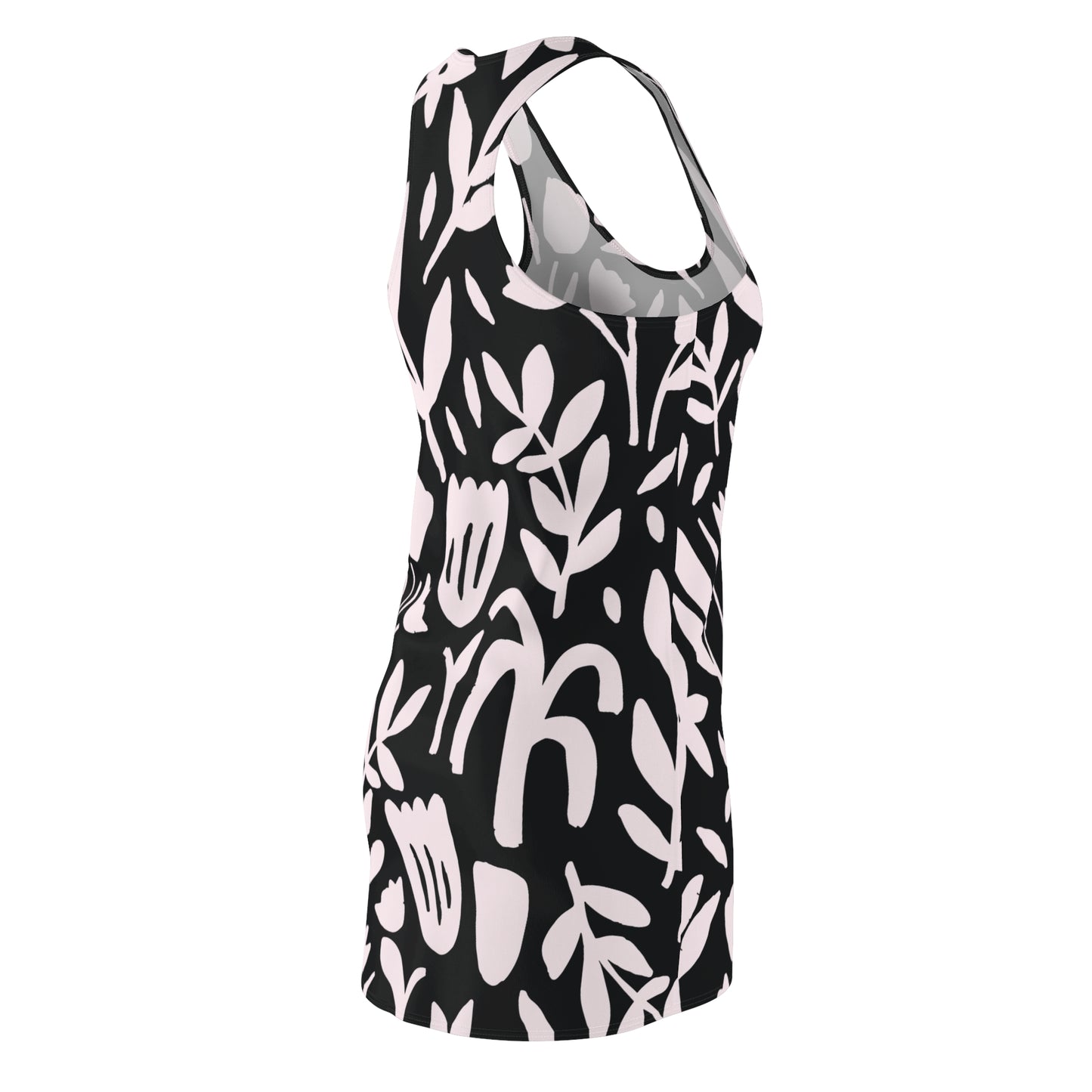 Schwarz Rosa Blumen Racerback Kleid – Sommer Damenmode