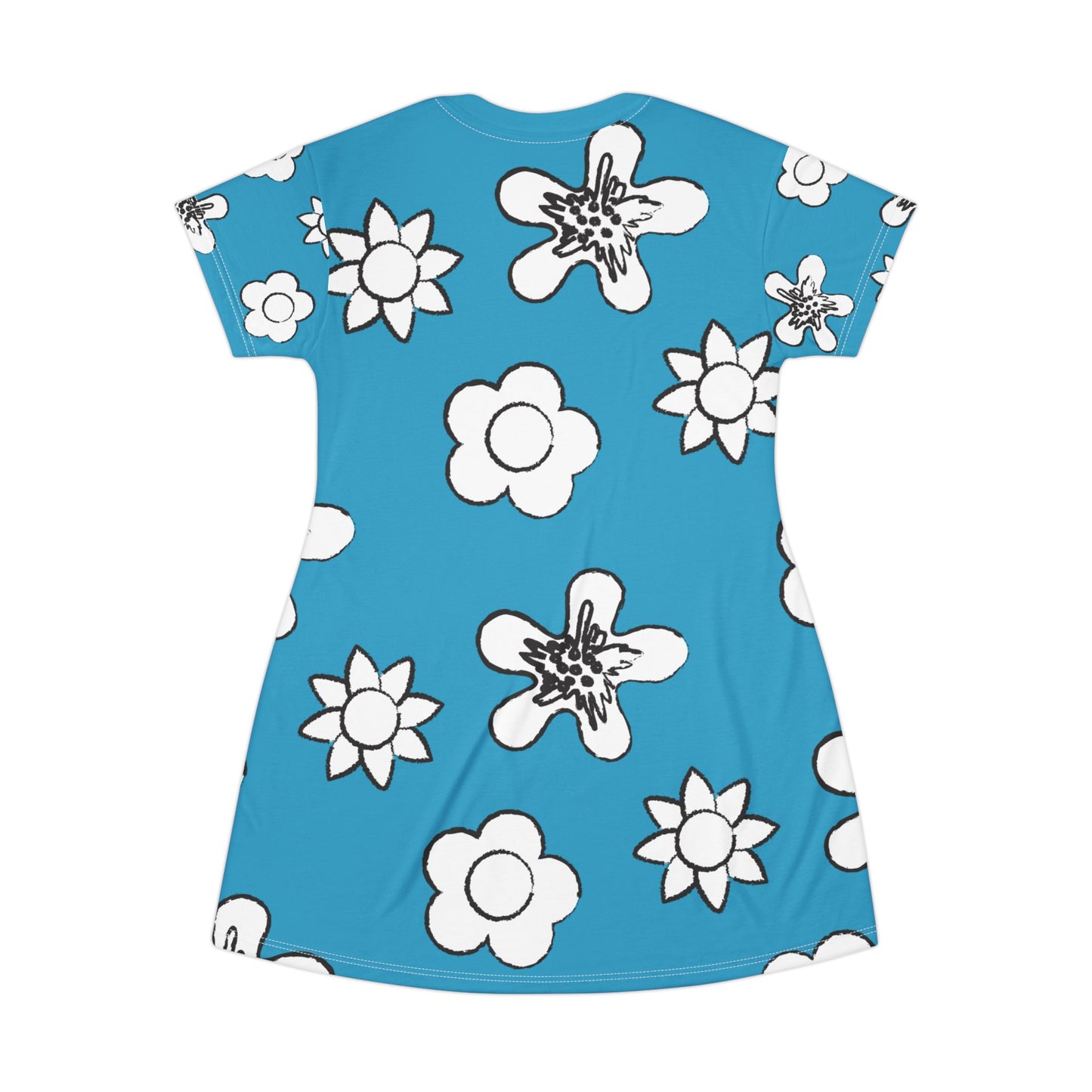 Türkises Damen Kleid Floral T-Shirt Sommer Boho Casual Premium