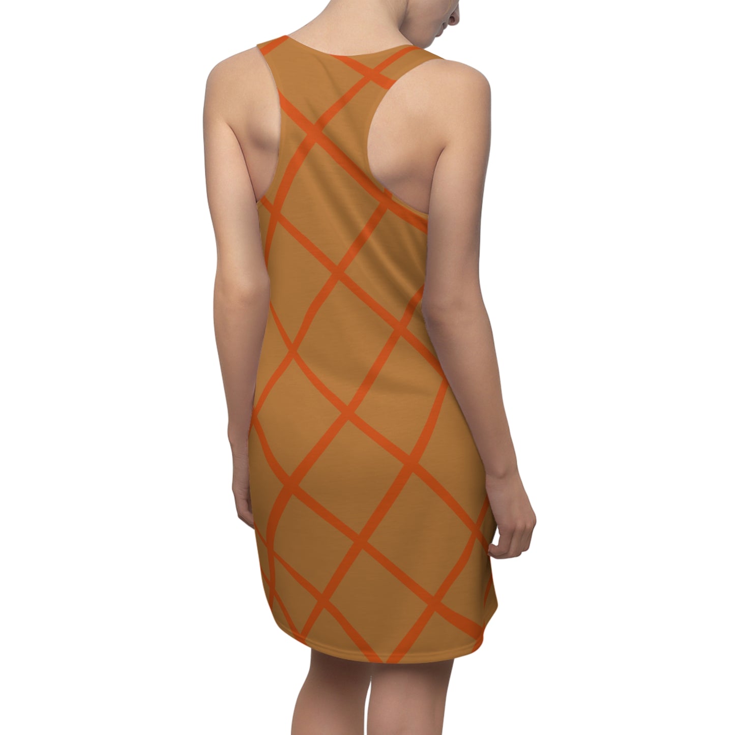 Braun Orange Karo Racerback Kleid – Elegantes Sommerkleid