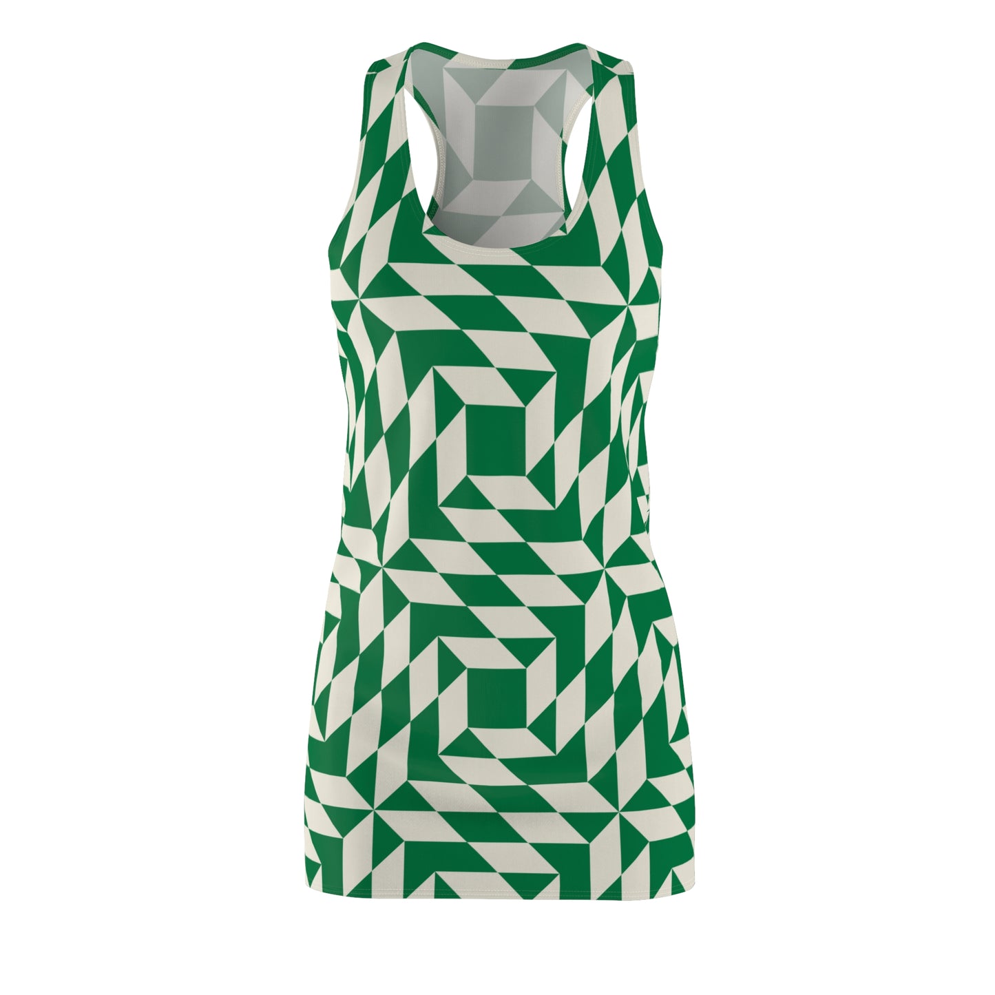 Racerback Kleid Damen – grünes Sommerkleid mit geometrischem Muster
