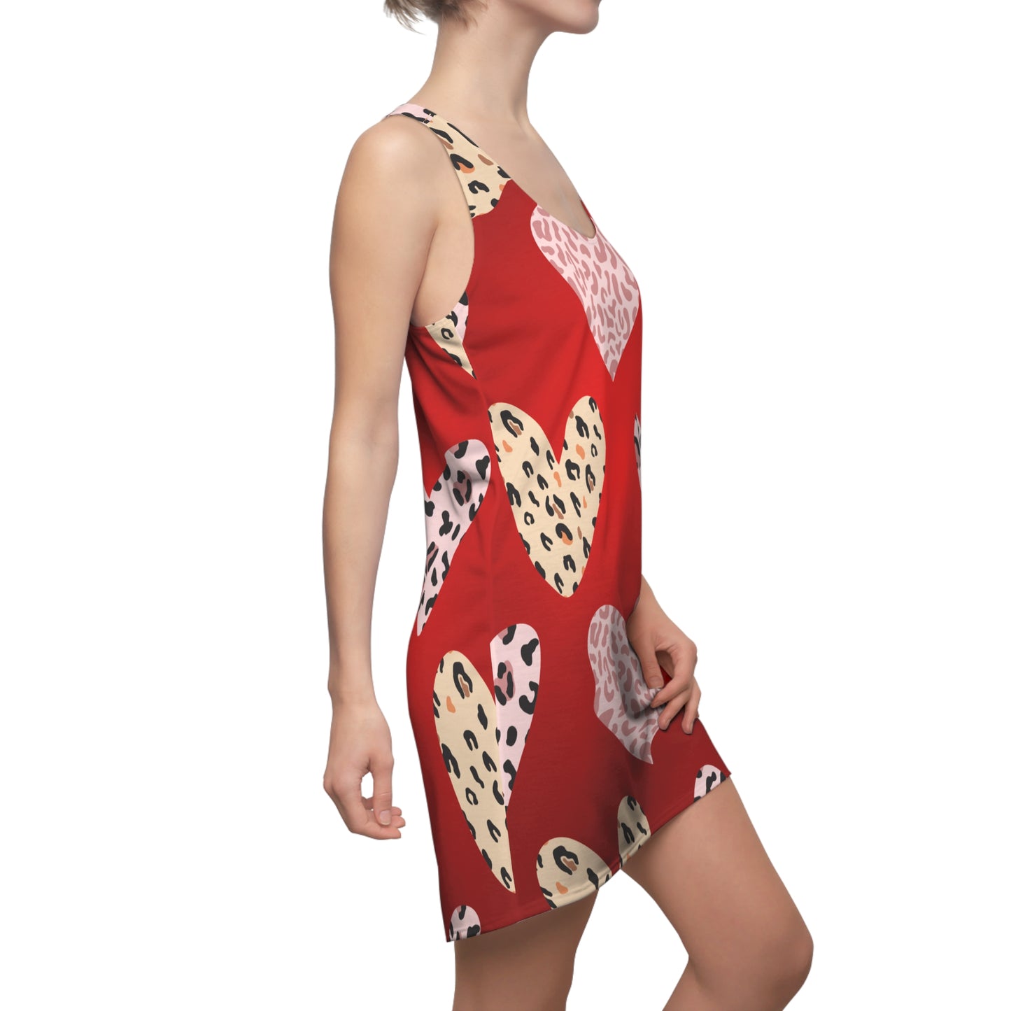 Damen Kleid Herzmuster Valentinstag Rot Racerback Sommer Romantisch