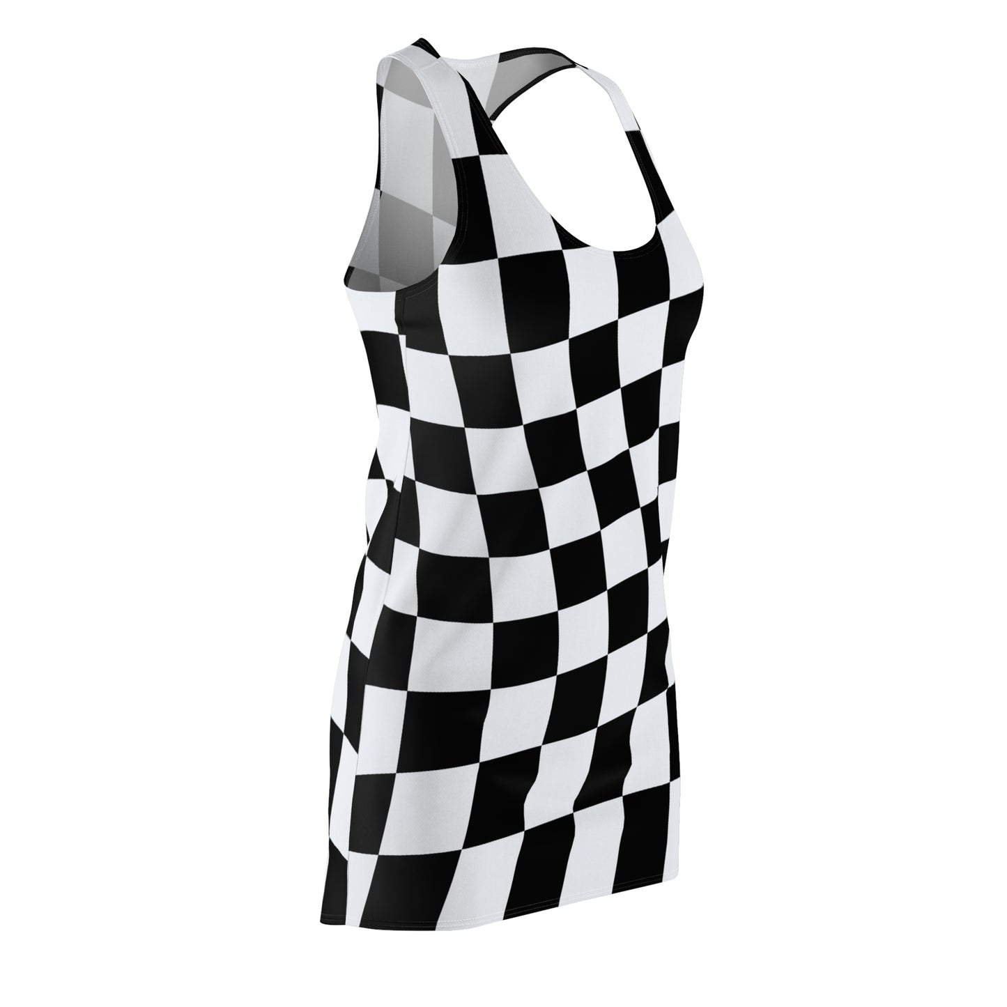 Schwarz Weiß Schachbrett Racerback Kleid – Kurvig Sommerkleid