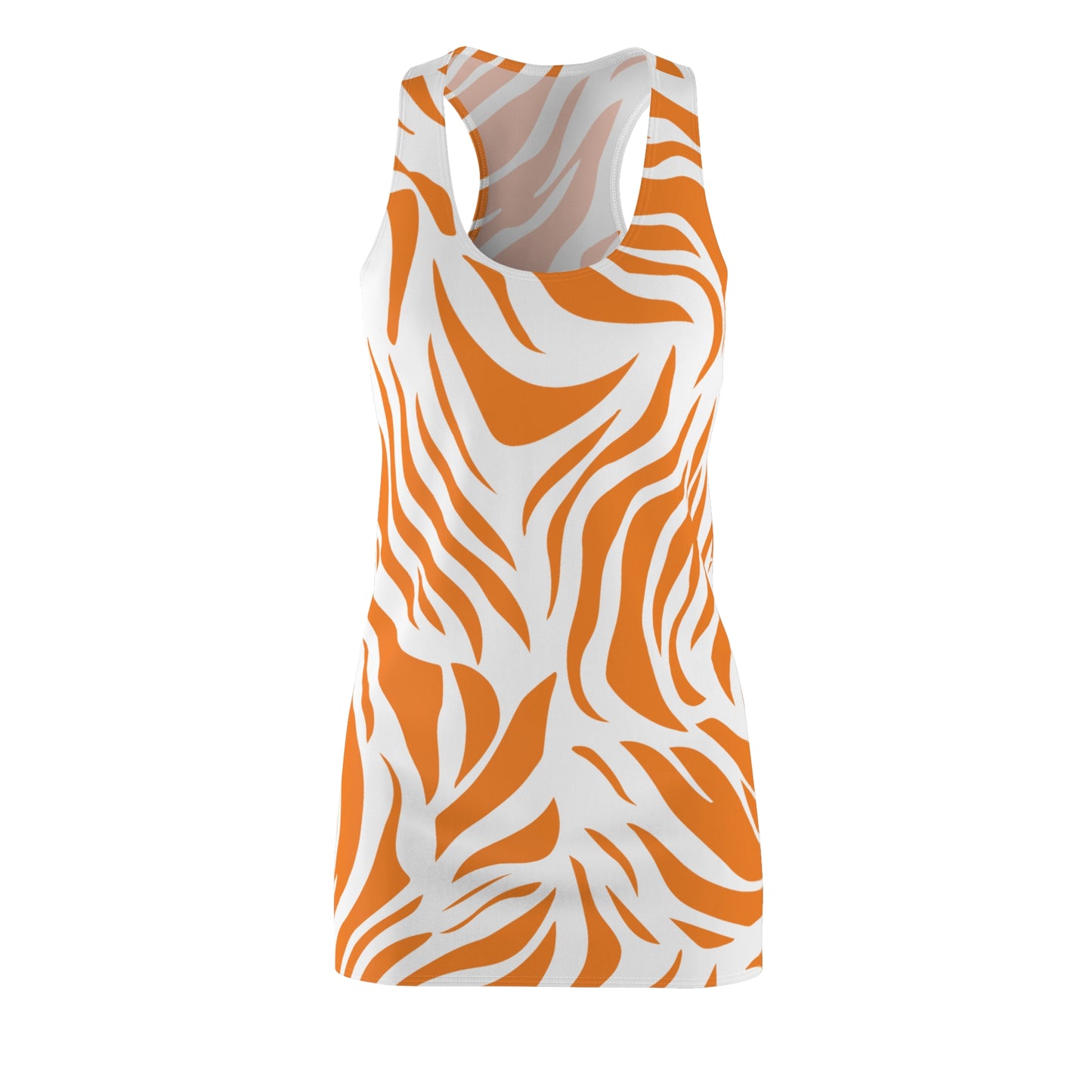 Damen Racerback Kleid – Zebra Print in Orange & Weiß, Vibrant Dress