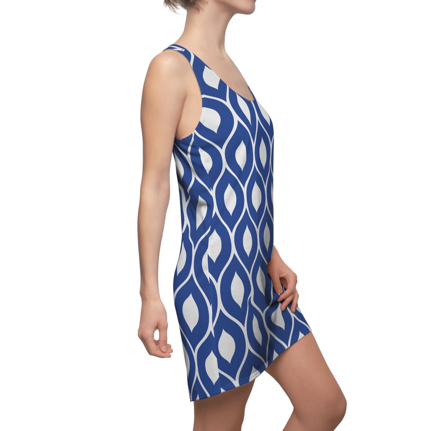 Blau Grau Geometrie Racerback Kleid – Stilvolles Sommerkleid