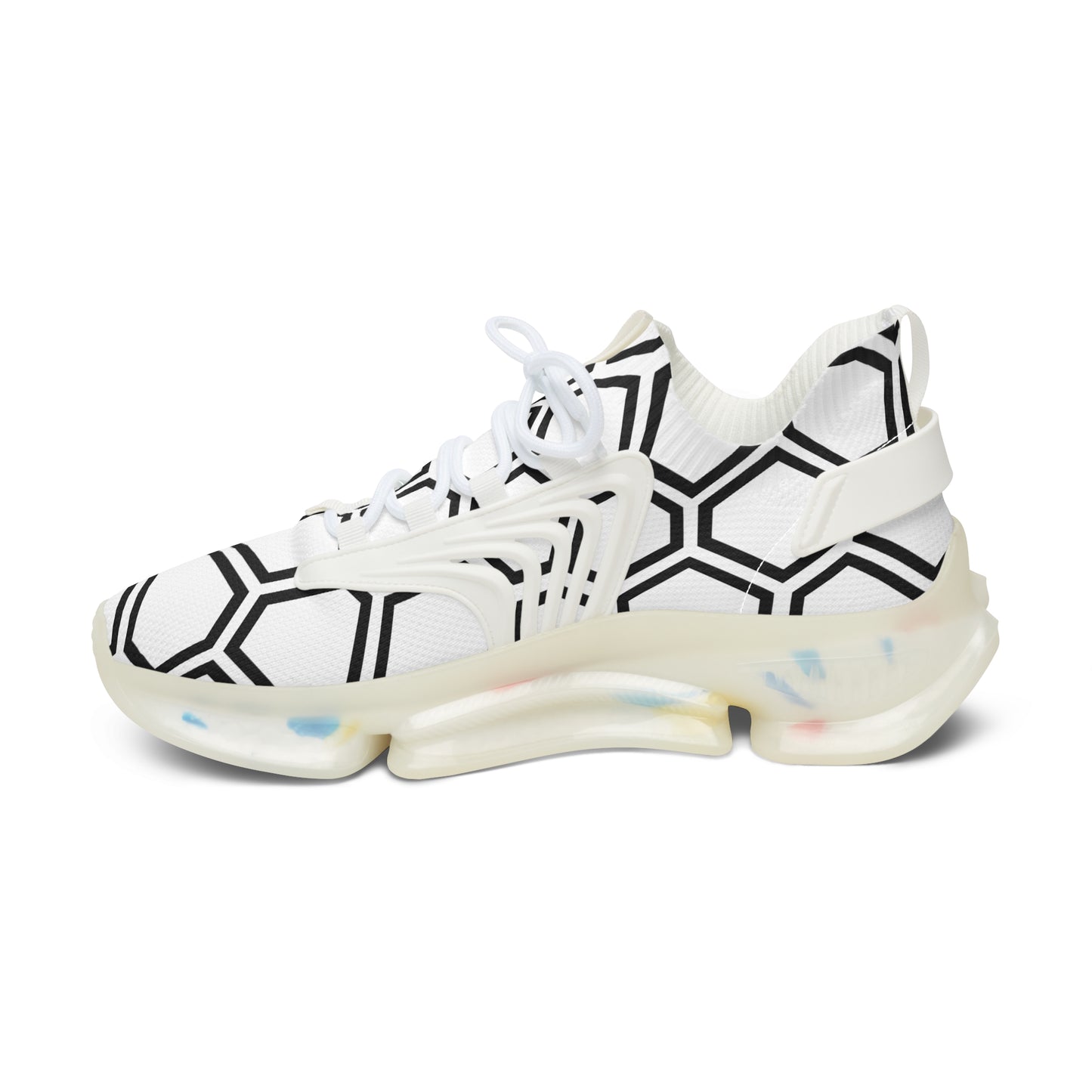Damen Sneaker Schwarz Weiß Hexa Design Atmungsaktiv Mesh
