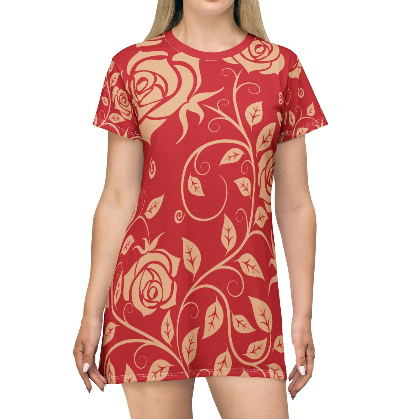 Dunkelroter Damen Kleid Blumen T Shirt Style Sommer Boho Casual