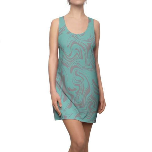 Aqua Grau Marmor Racerback Kleid – Trendige Sommer Damenmode