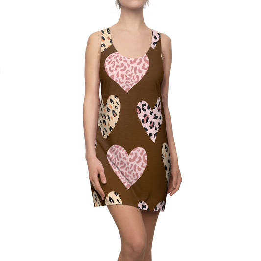 Braun Herz Leopard Racerback Kleid – Weiß Pink Sommerkleid