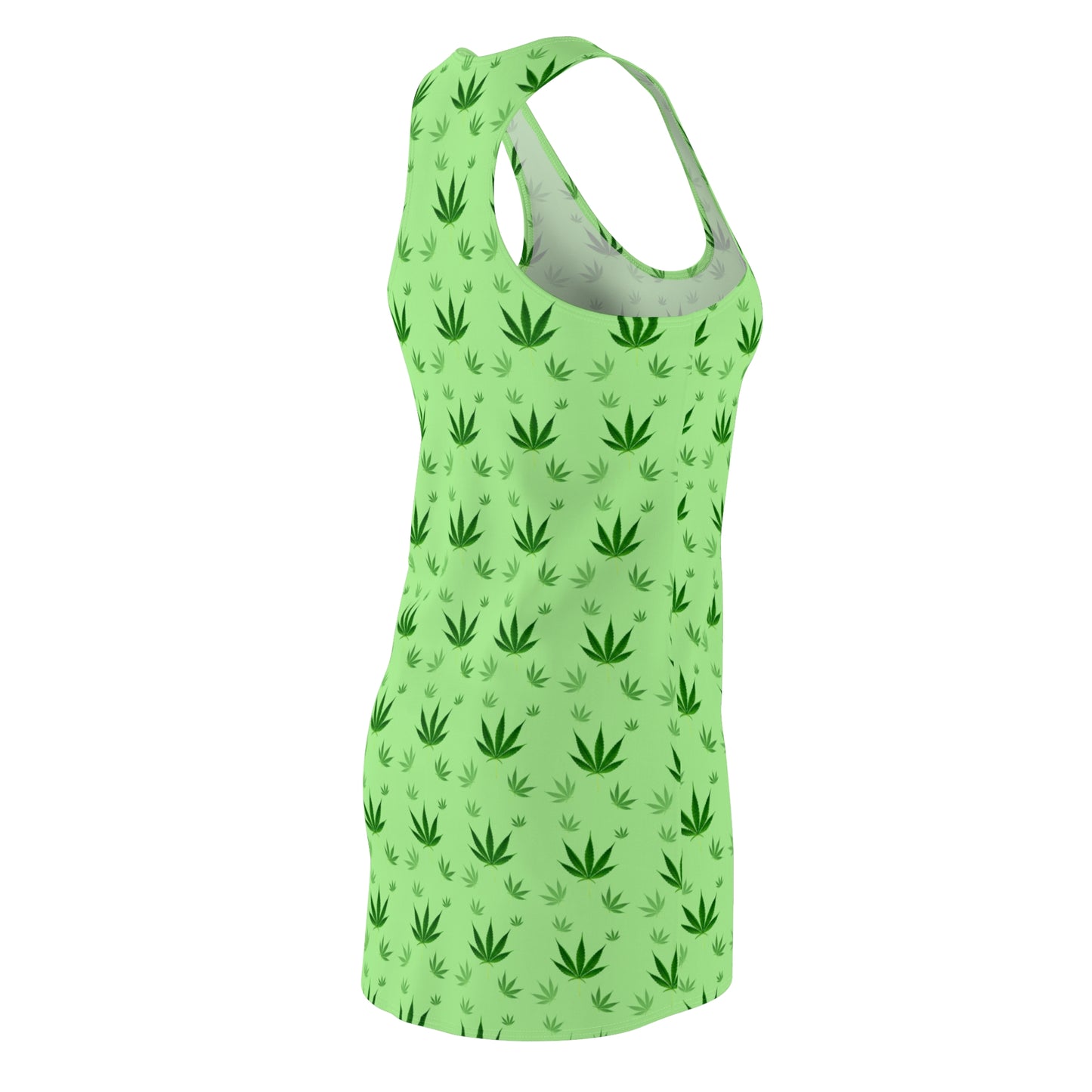 Damen Racerback Kleid Grün mit Cannabis Blättern – Sommer Freizeitkleid