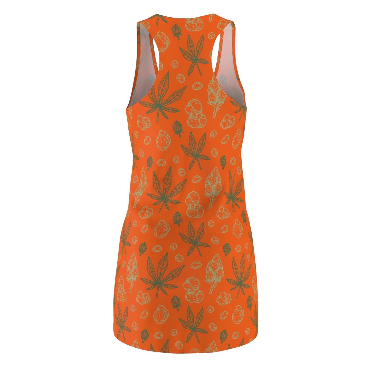 Damen Racerback Kleid Orange mit Cannabis Blättern – Sommerkleid
