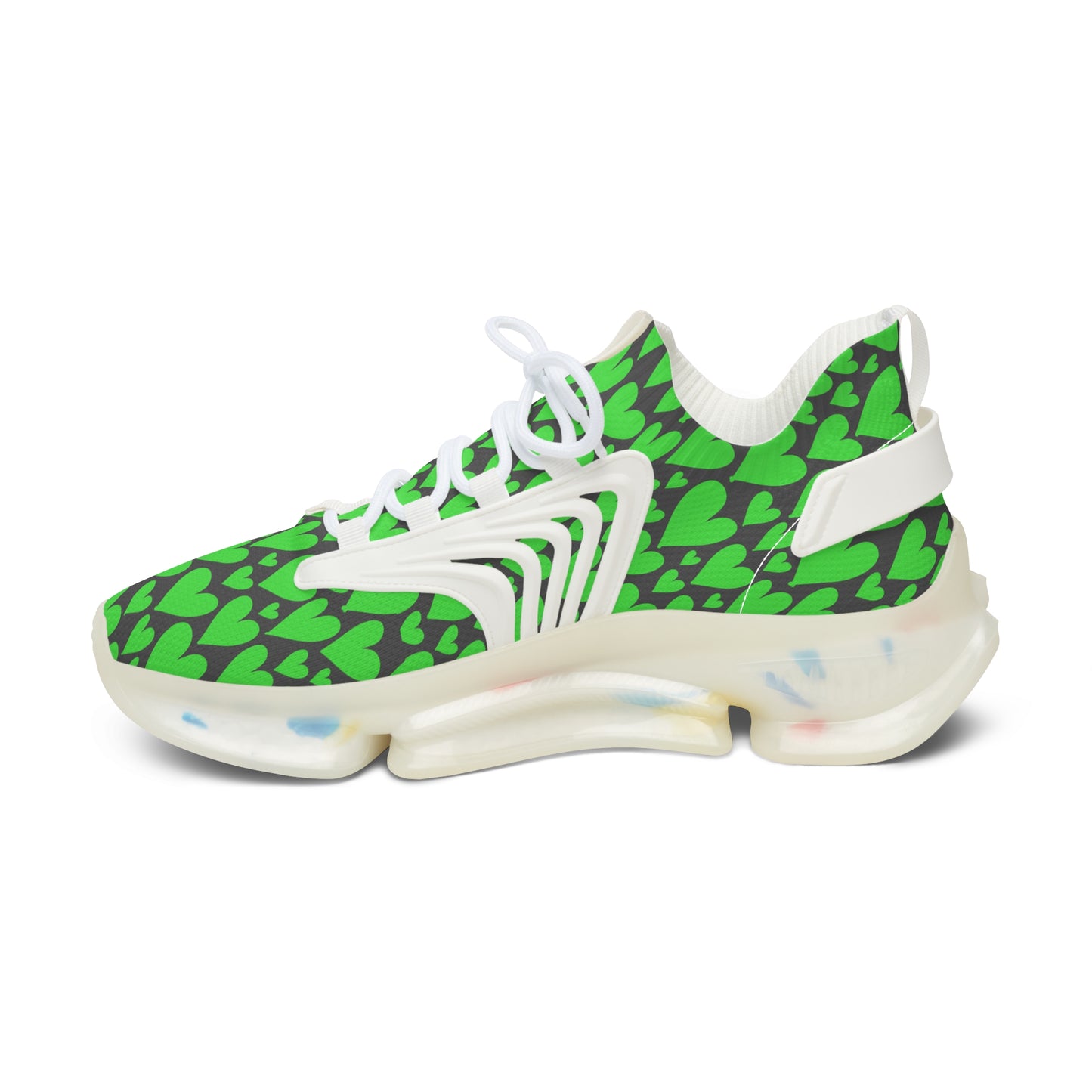 Damen Sneaker mit grünen Herzmuster – Stylische Sportschuhe
